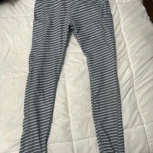 Gray Blue and White Striped Leggings